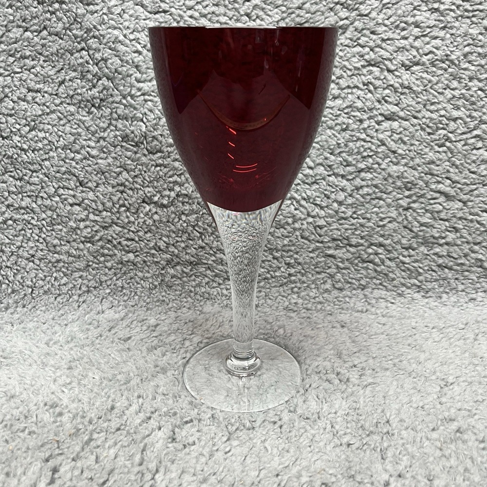 Ruby Red Goblet Heavy Wine Glass Glass Clear‎ Stem 8.5"